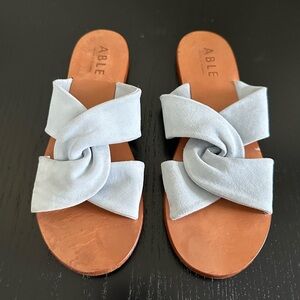 ABLE Suze Sandals Slides Light Blue Suede Twist Strap Size 8